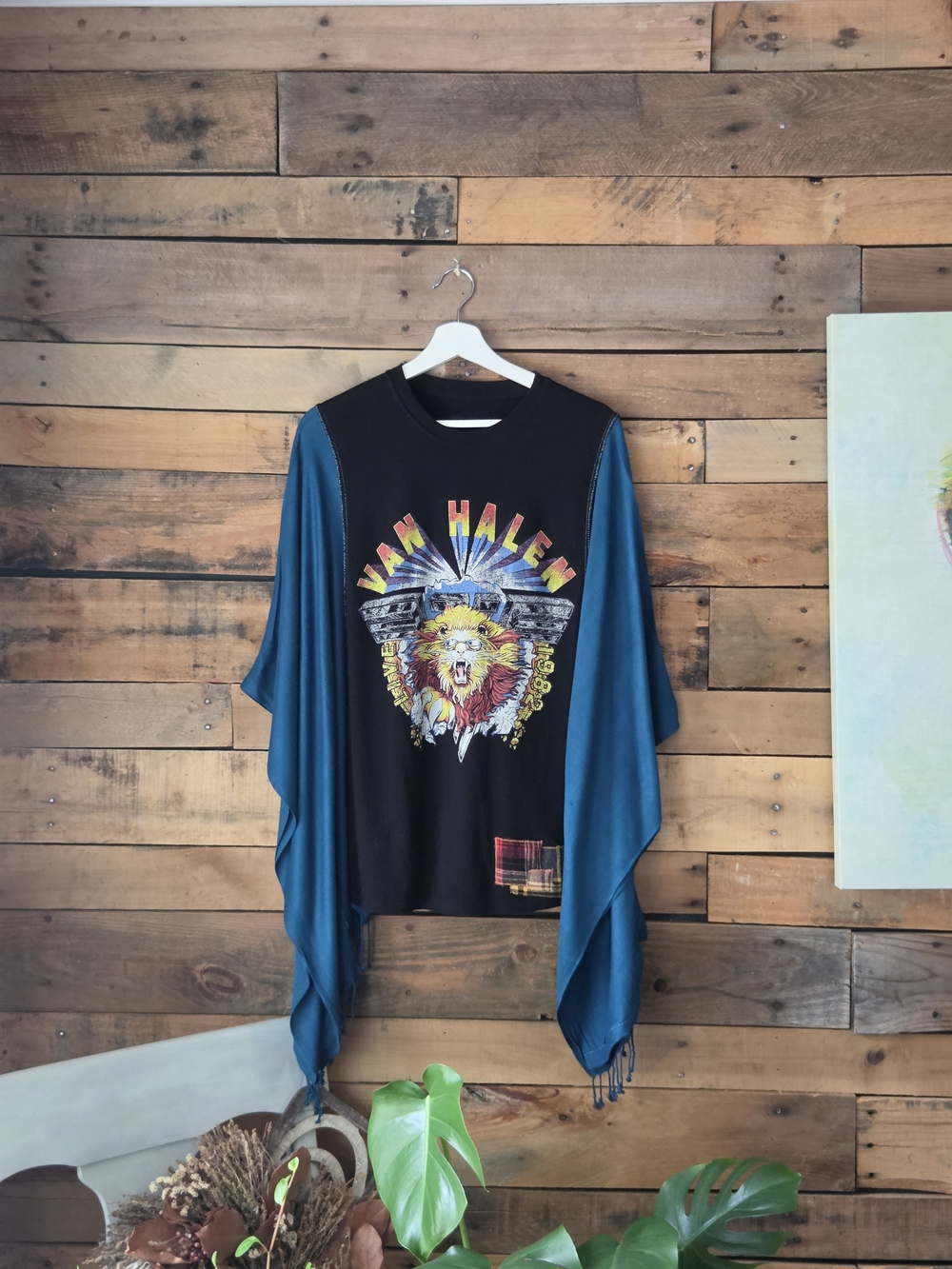 Graphic Black Tee with Teal Draped Sleeves - Picture 4 of 6